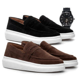 Kit 2 Pares Mocassim Masculino E Relógio Moda Social