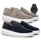 Kit 2 Pares Mocassim Masculino E Relógio Moda Social