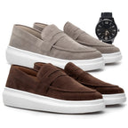 Kit 2 Pares Mocassim Masculino E Relógio Moda Social