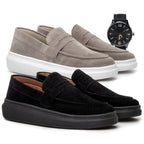 Kit 2 Pares Mocassim Masculino E Relógio Moda Social