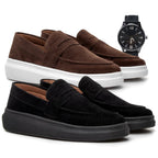 Kit 2 Pares Mocassim Masculino E Relógio Moda Social