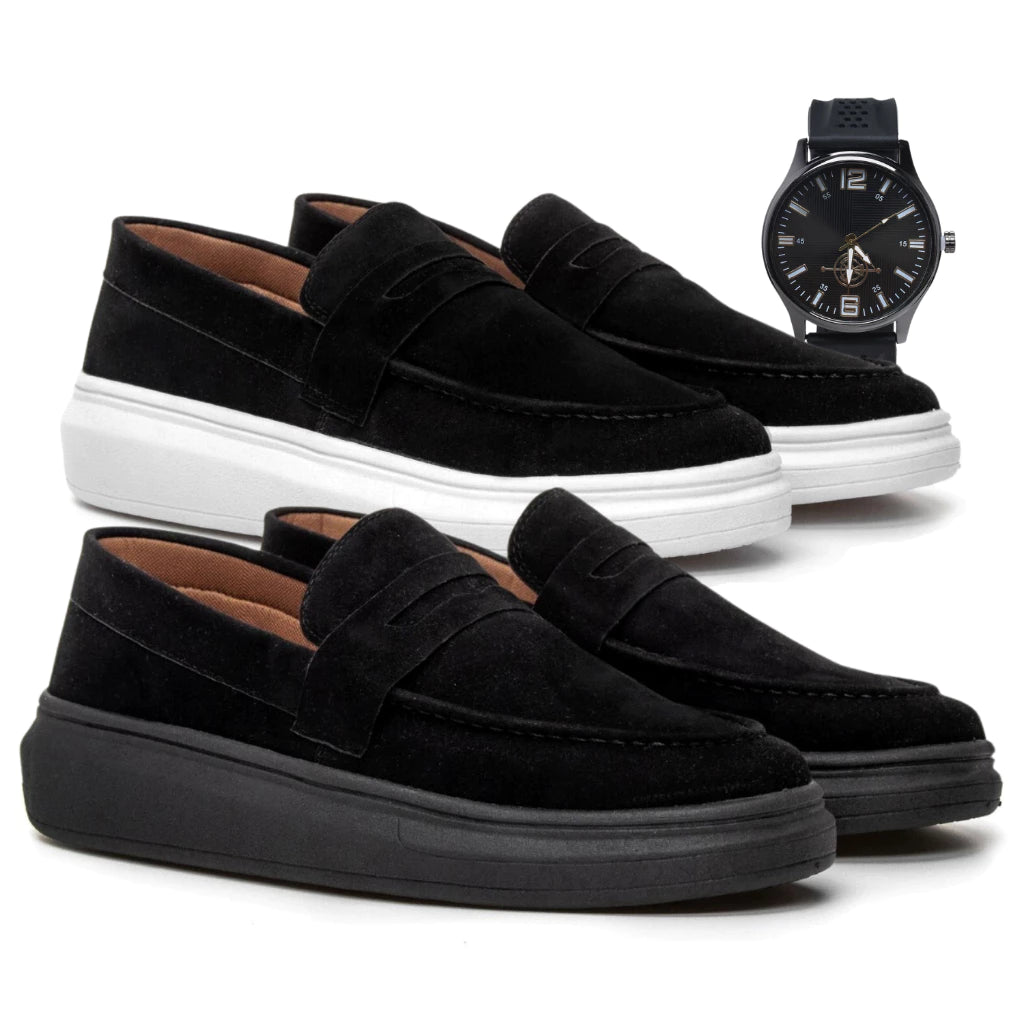 Kit 2 Pares Mocassim Masculino E Relógio Moda Social