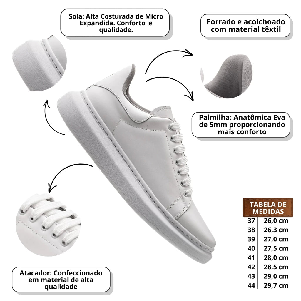 Tênis Masculino Branco Oversized Plataforma – Casual Confortável